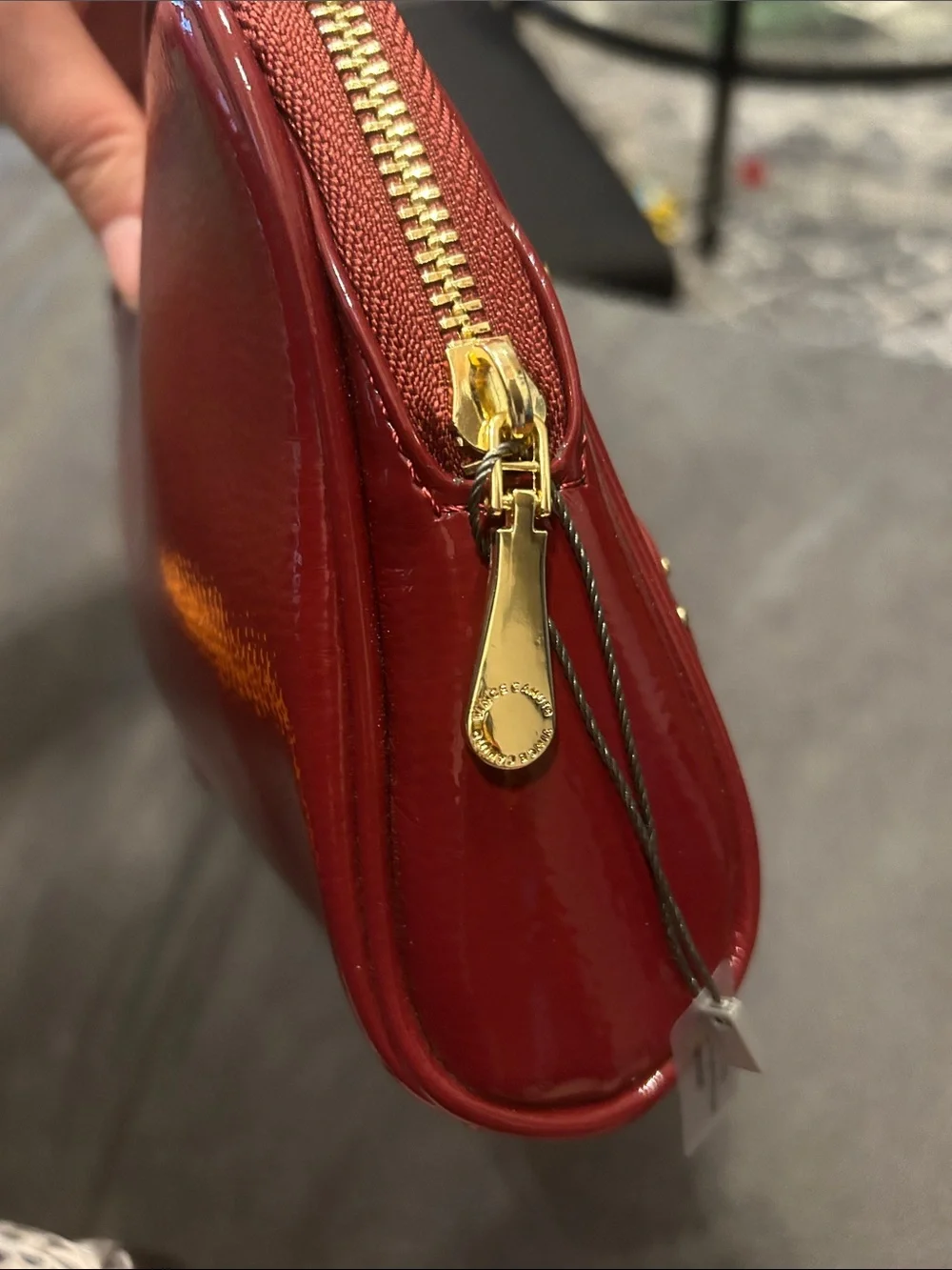 NWOT Vince Camuto Burgundy Red Patent Bow Studded Accent Clutch Cosmetic Bag